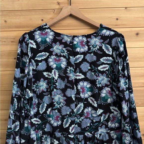 NWT Loft Size 12 Viscose Dark Floral Leaf V Neck Long Sleeve Midi Dress - Picture 13 of 16